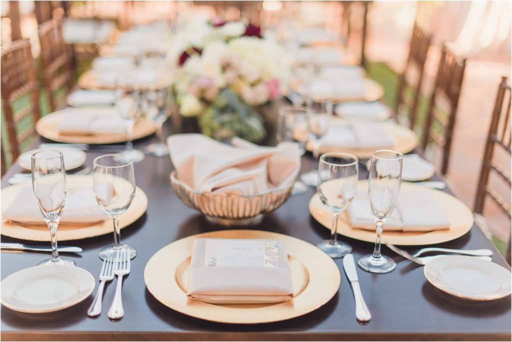 A table setup for a wedding at Casa Romantica in San Clemente