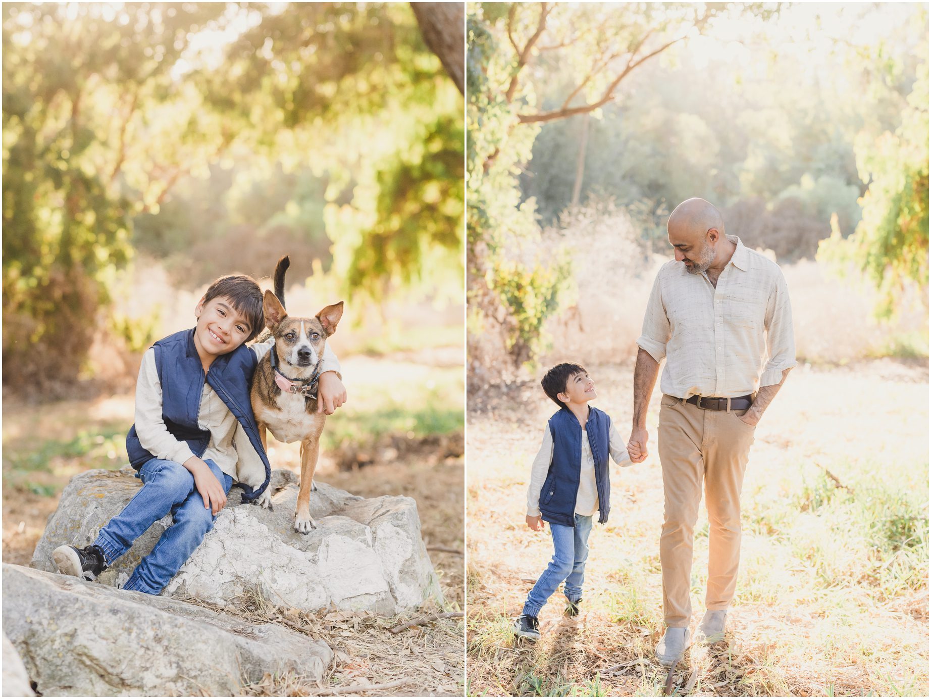 A family walks together at Golden hour