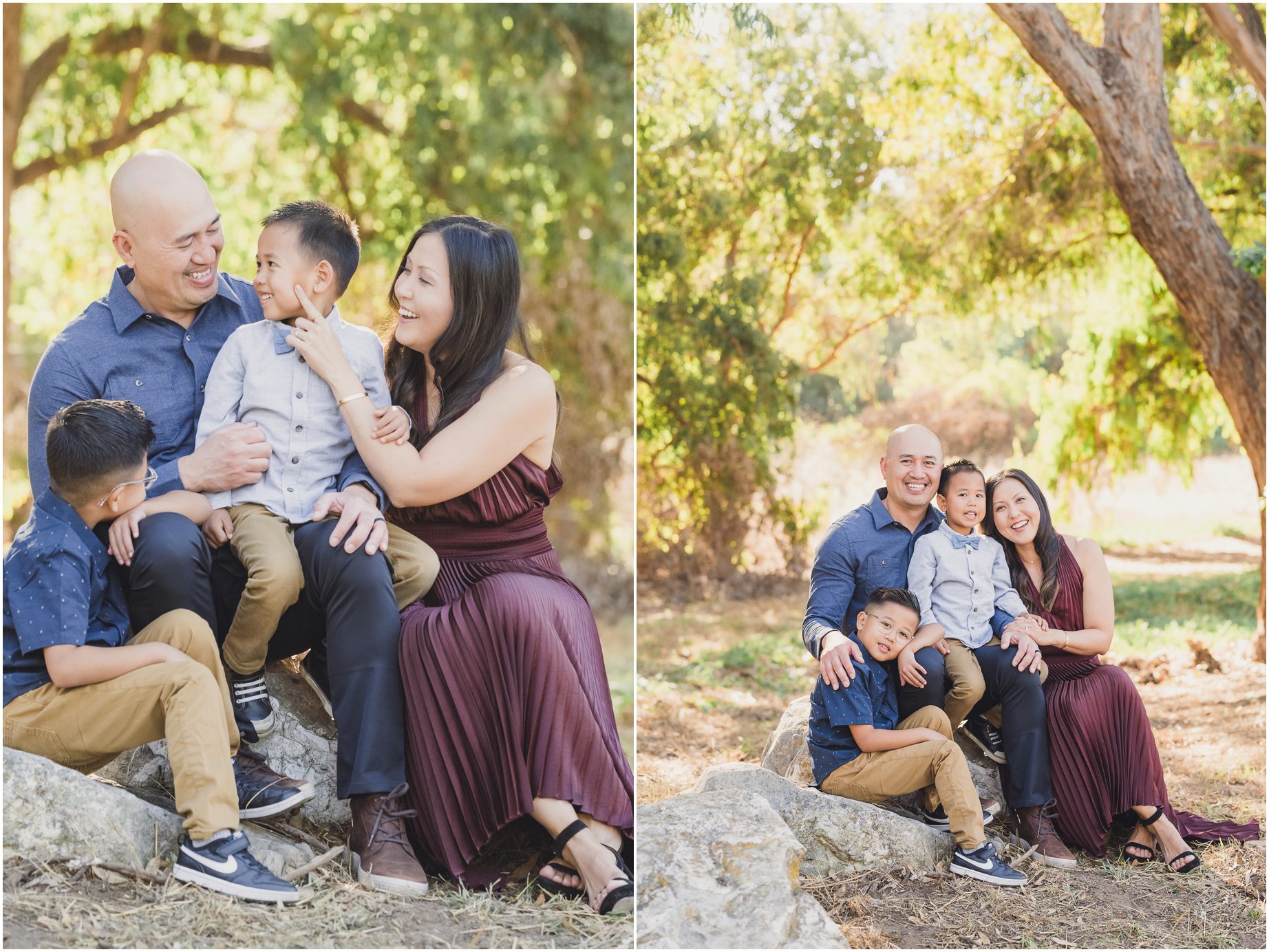 A family poses for a golden Hour photo during Holiday Mini Sessions