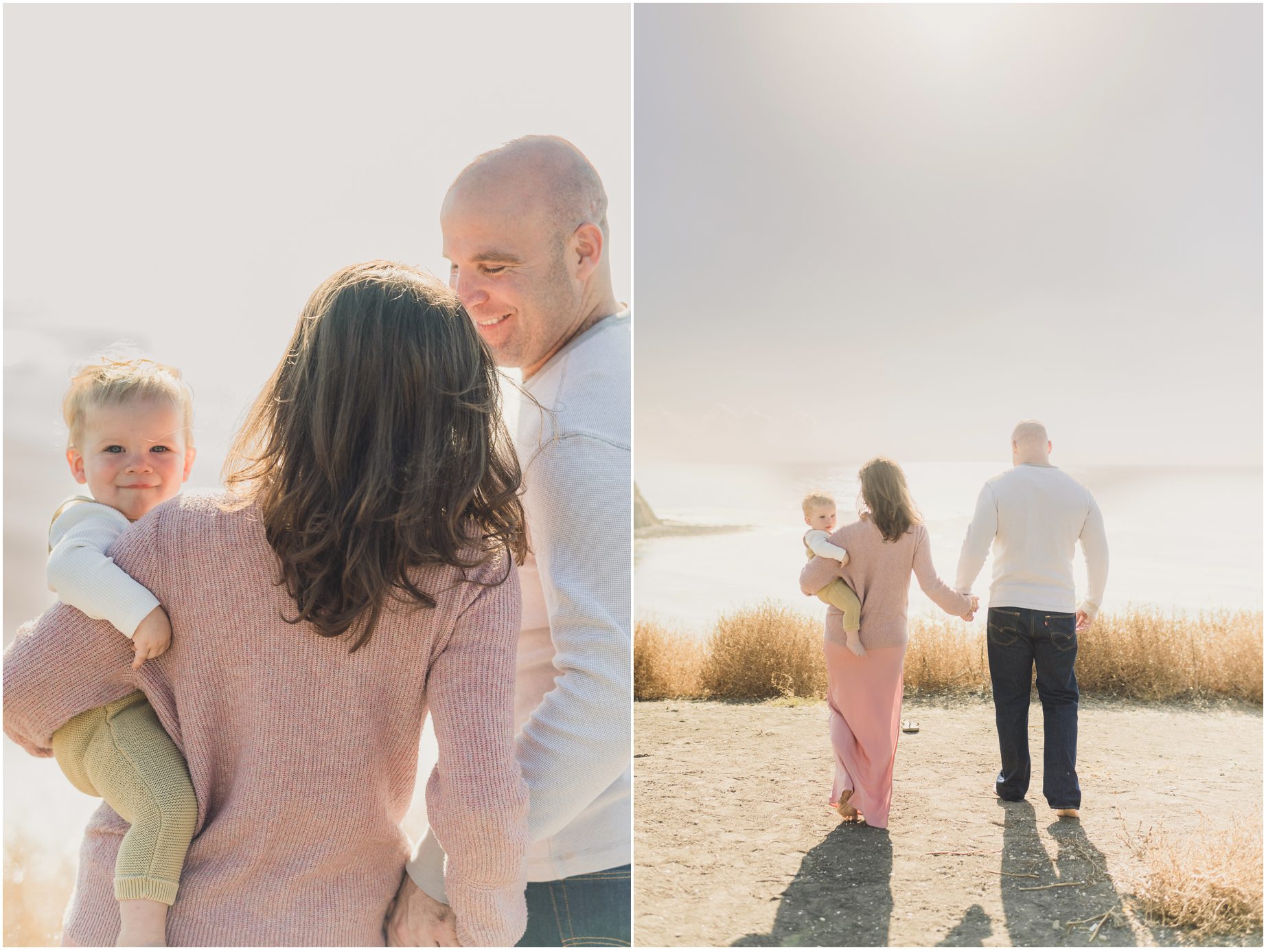 A family poses for. portraits on an ocean overlook in PALOS VERDES