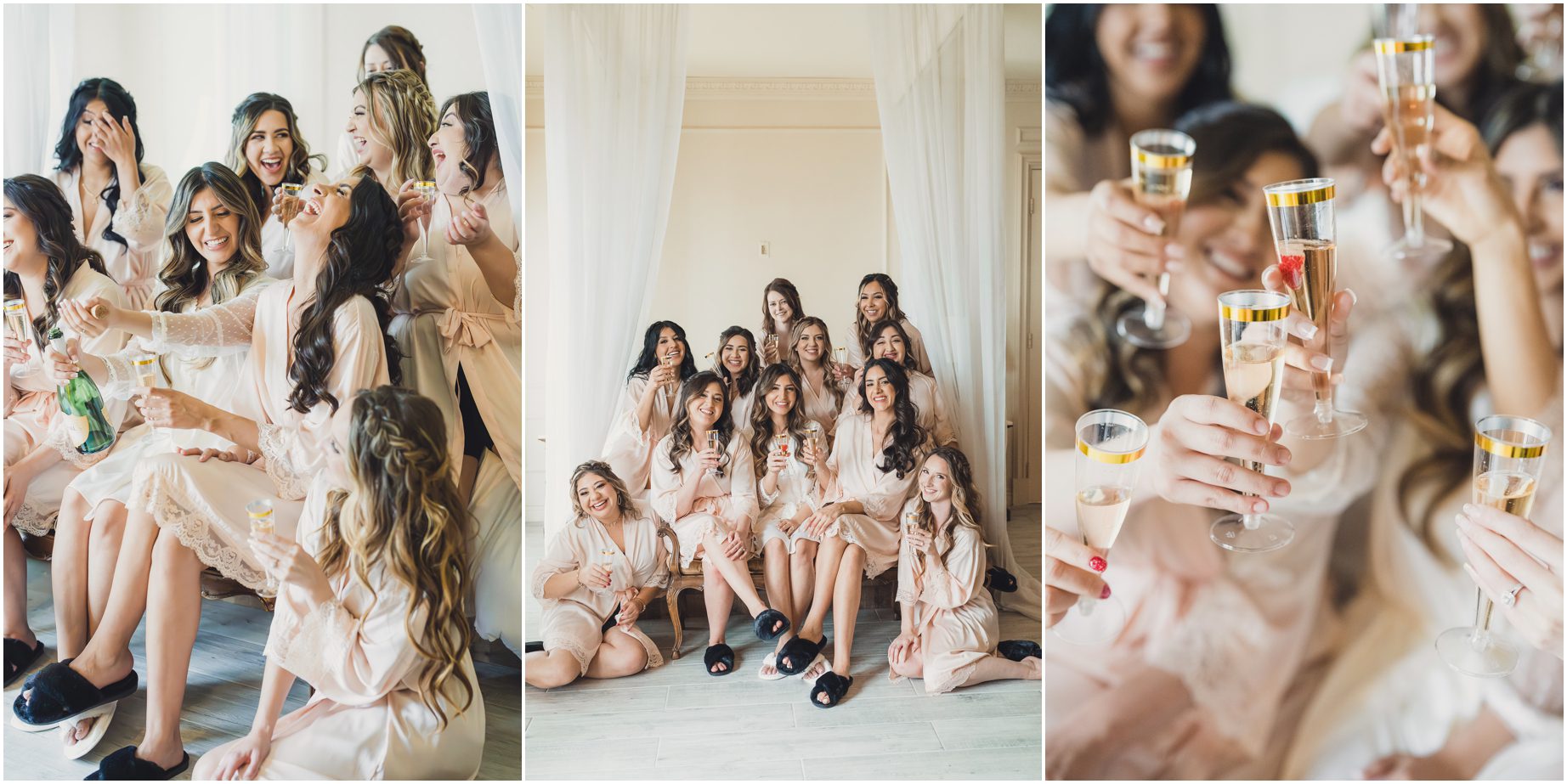 Bridal party during the getting ready phase of their oak glen wedding