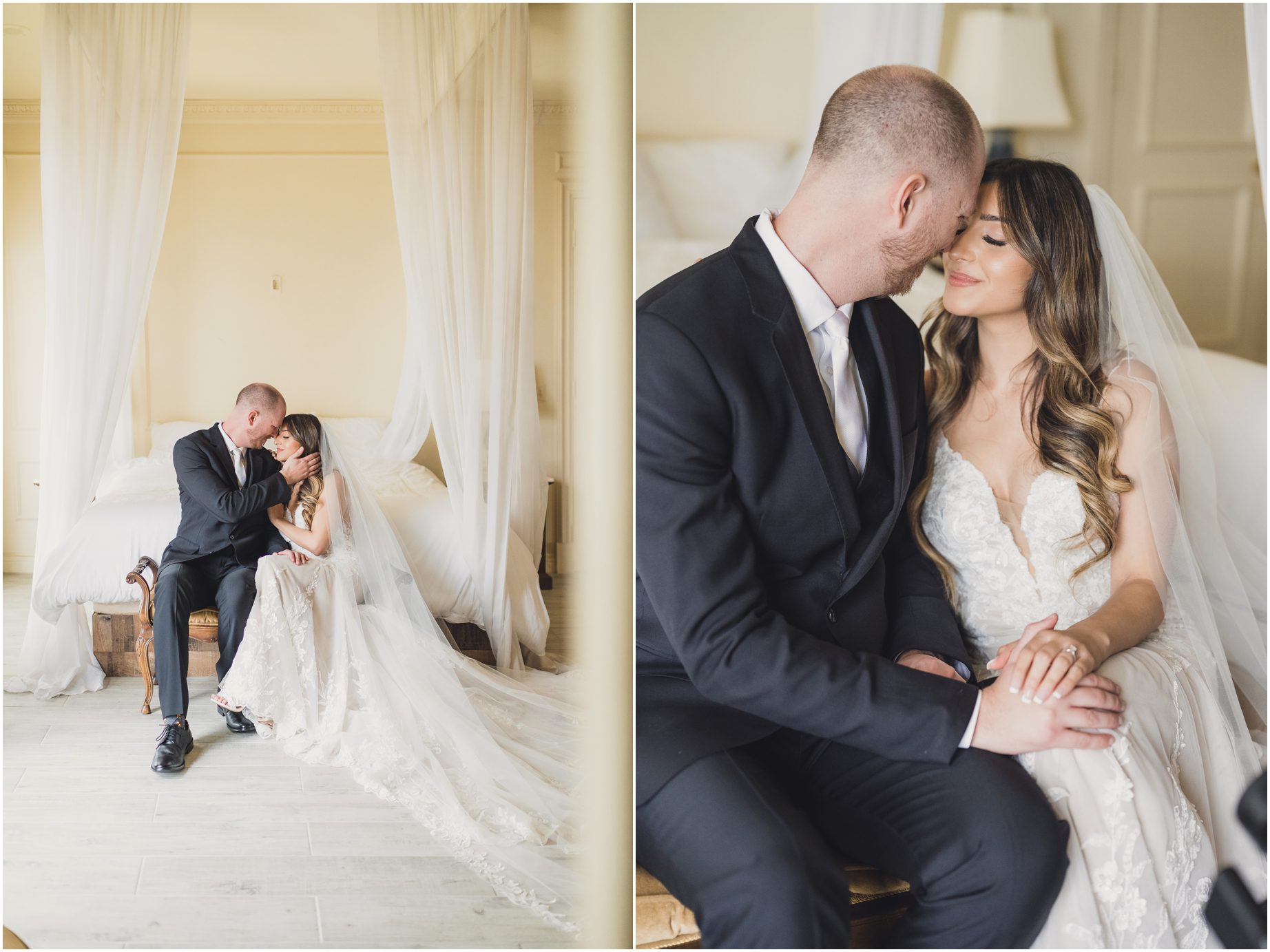 a bride and groom spend a moment together before their oak glen wedding