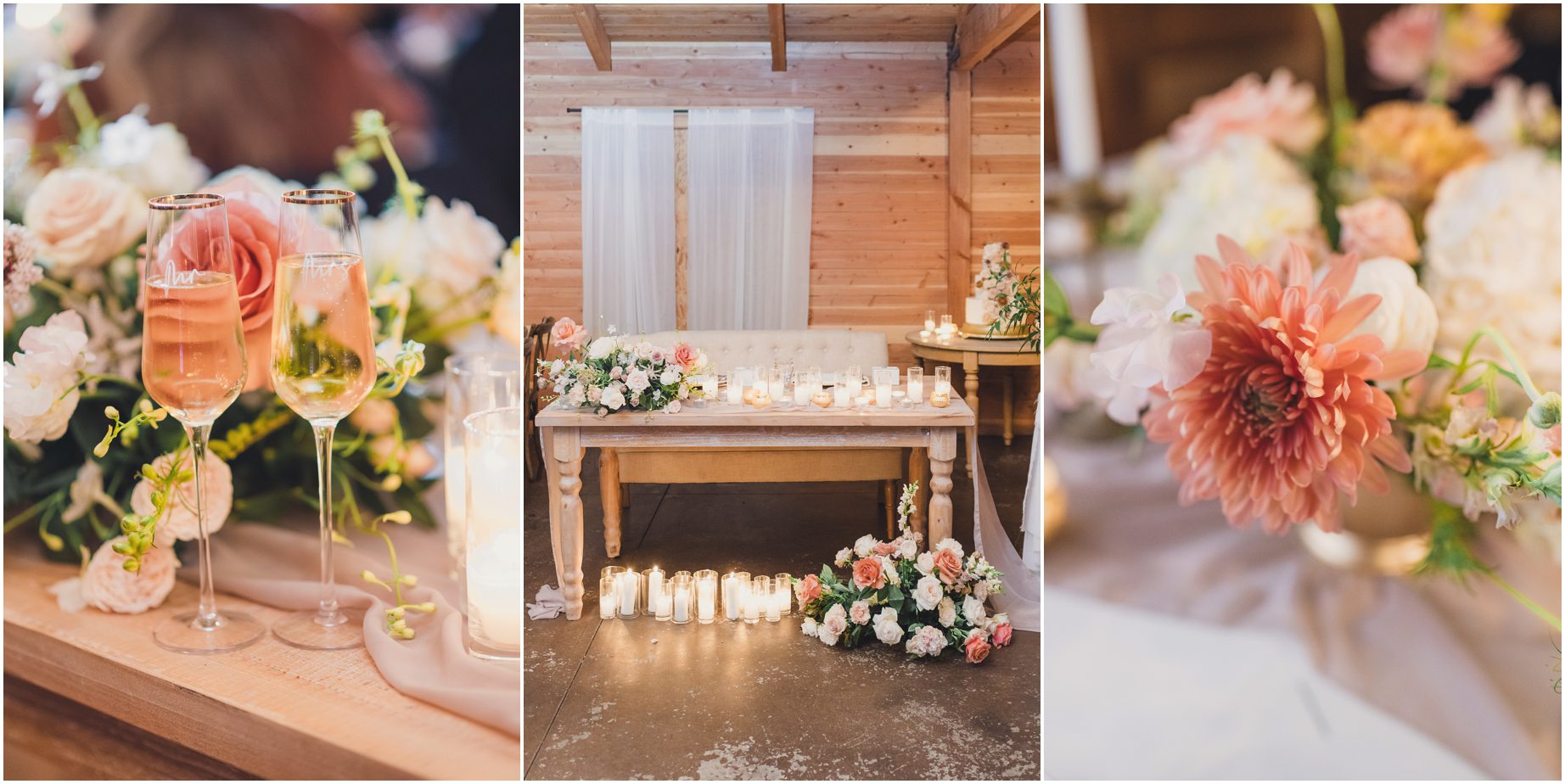 Reception details for a wedding at Serendipity Gardens weddings