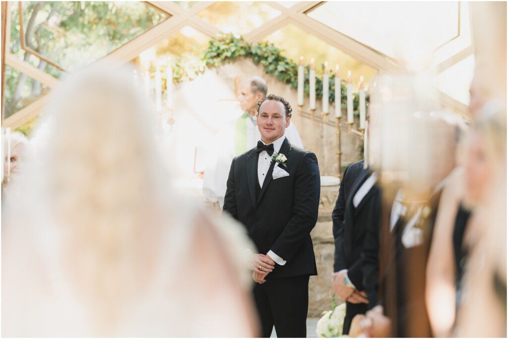 A groom sees his bride