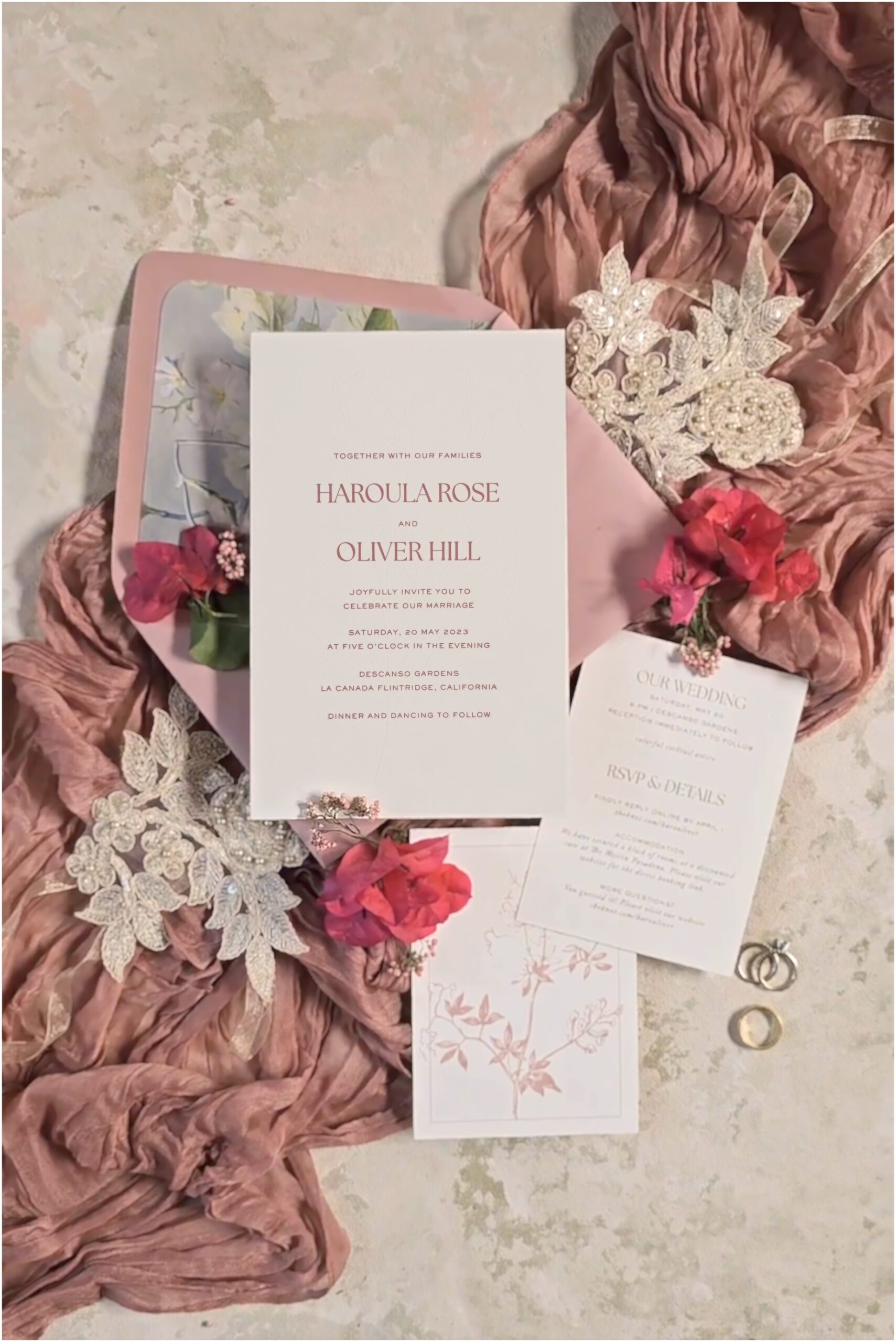 A wedding invitation with Rose features