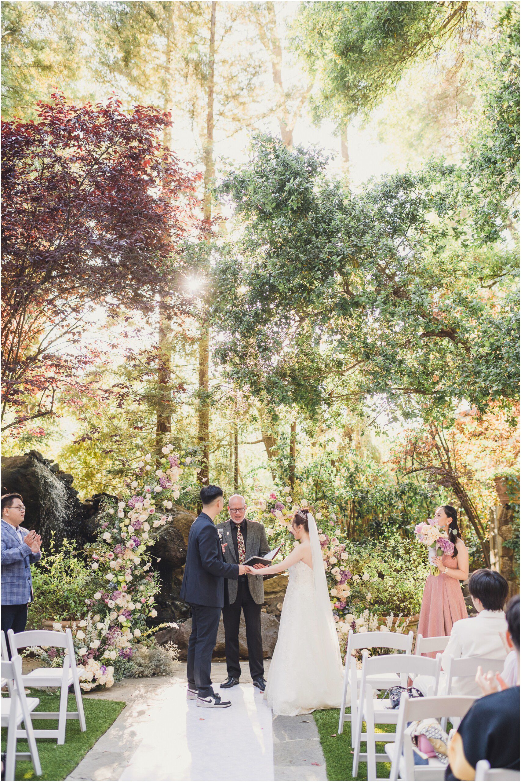 A wedding at the Ceremony space at the Birchwood Room at Calamgigos ranch