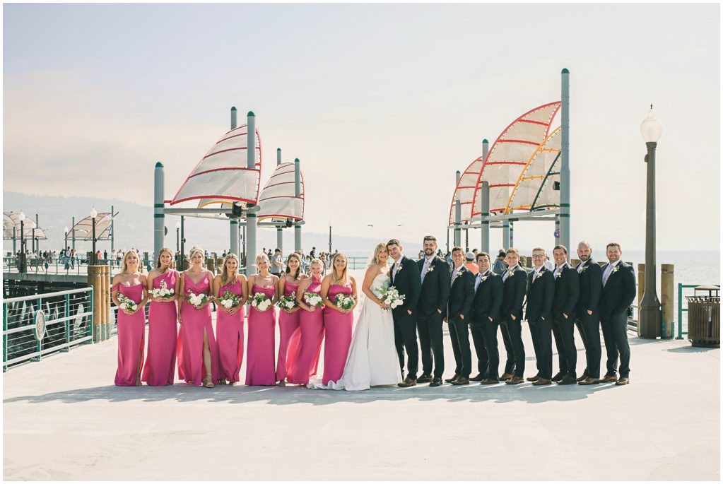 Bridal party near sails on Redondo Beach pier