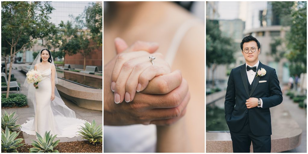 Bride and groom hold hands